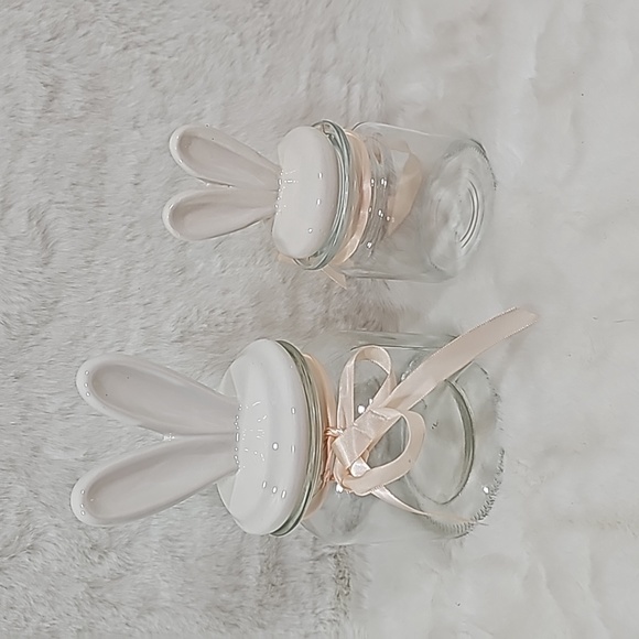 Set of Two Bathroom Bunny Glass Jars - Picture 4 of 7